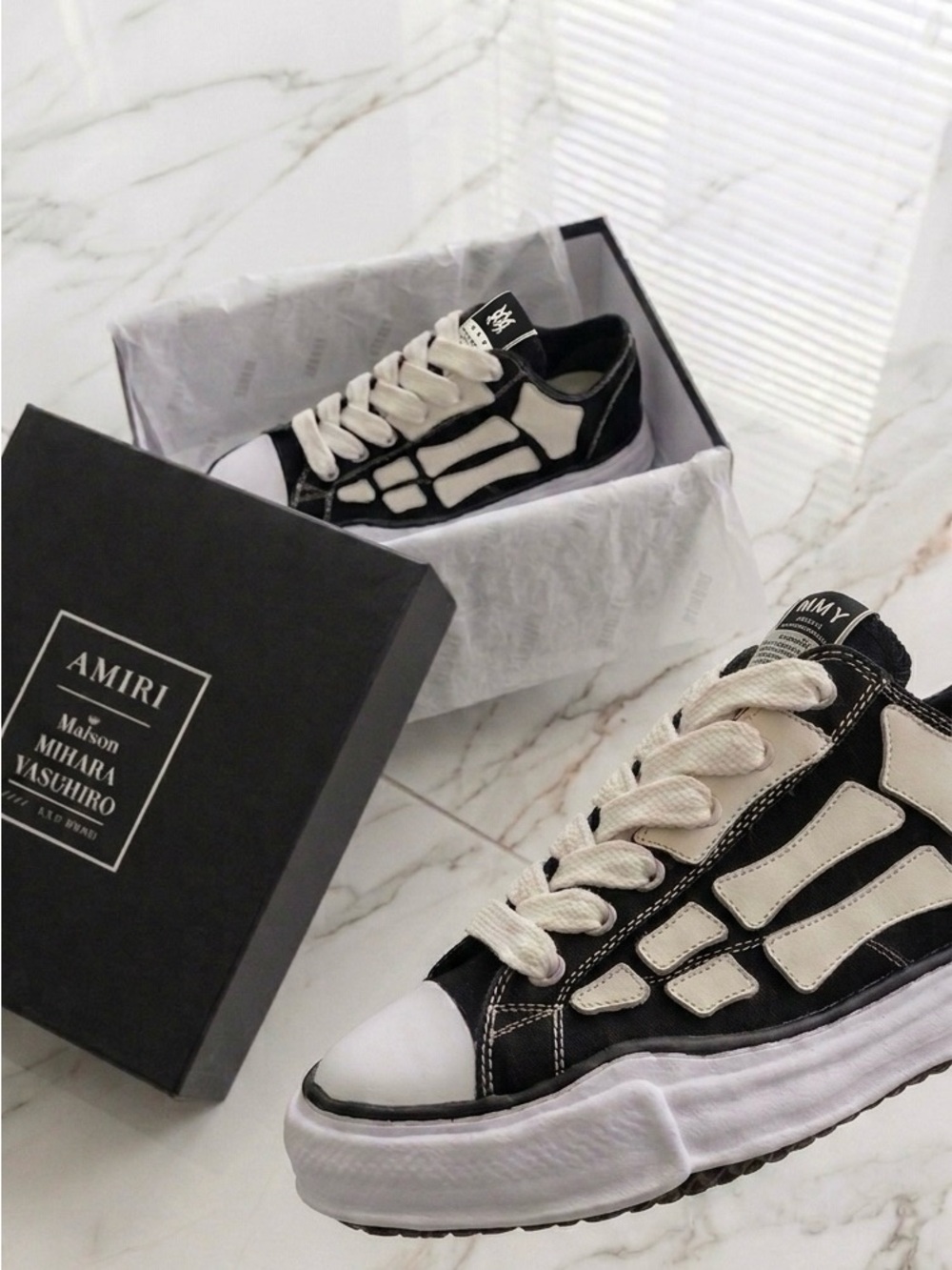 Miharayasuhiro Black and White Skeleton-Panel Sneakers